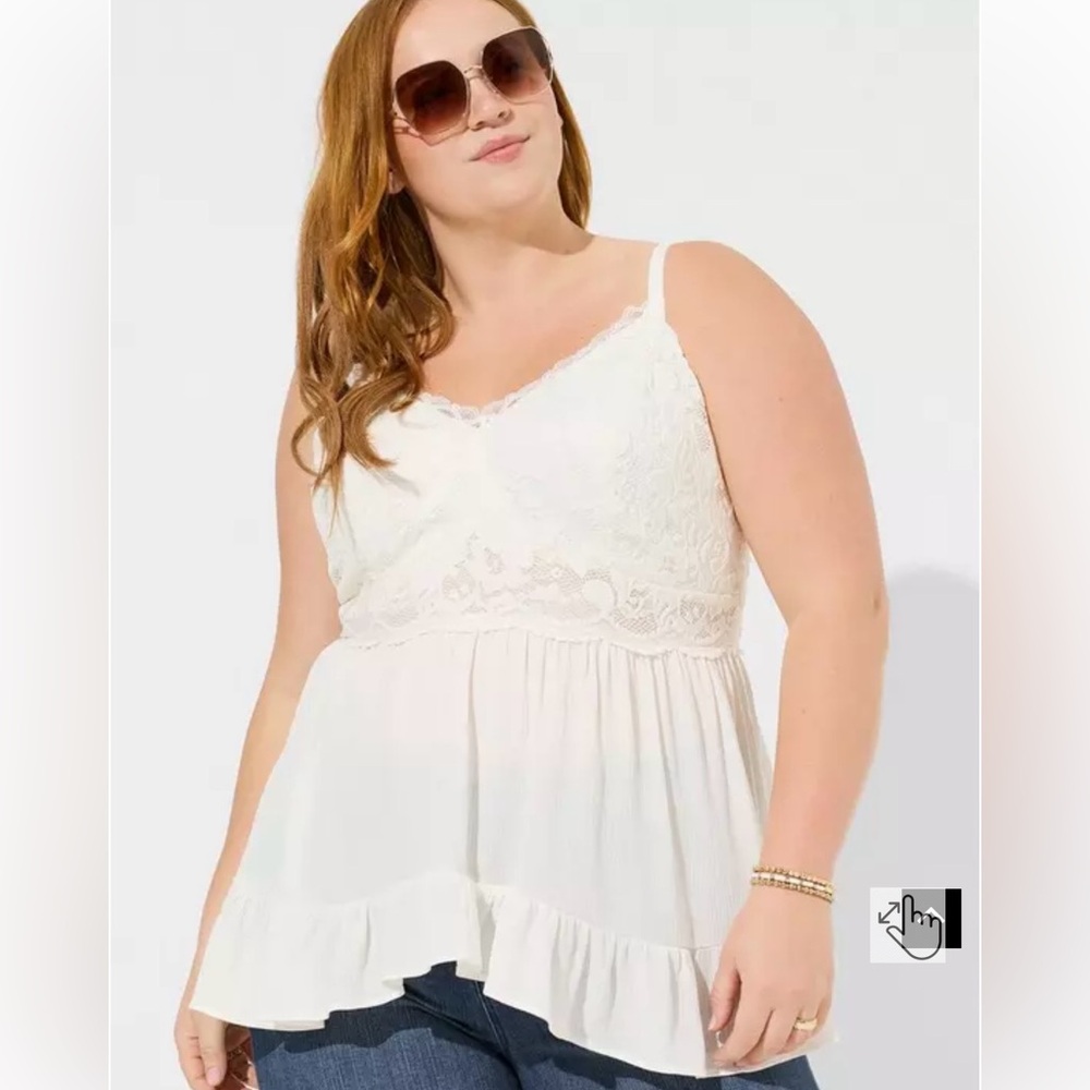 Torrid – Babydoll Crinkle Gauze & Lace Tank (Ivory, Size 2)